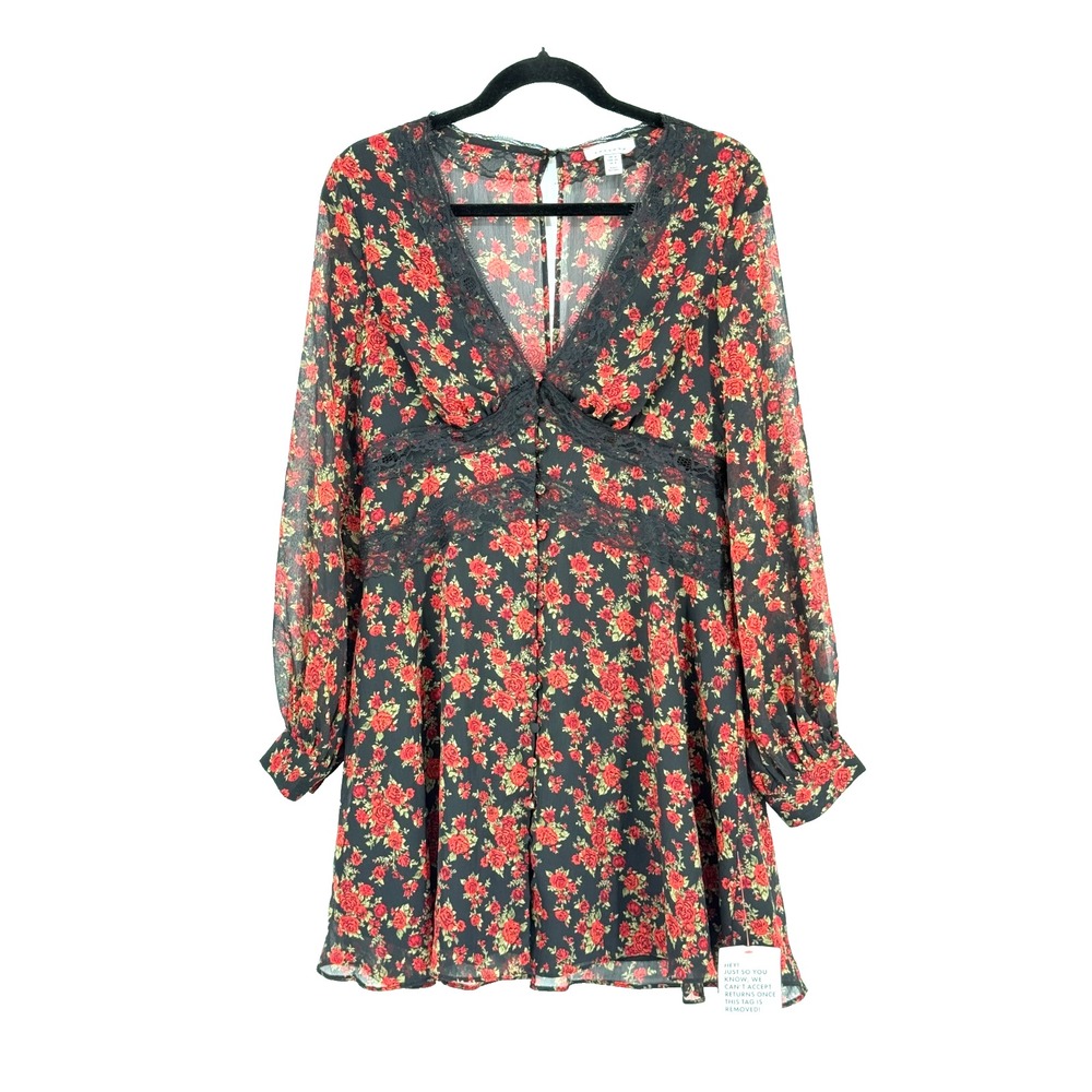 Top Shop Womens Y2K Sheer Floral Lace Babydoll Dress Size 8 Whimsigoth Witchy